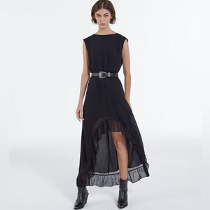 THE KOOPLES PARIS long black dress 3 large women's chiffon high low luxury